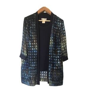 Dressbarn Jacket Mock Tank Set Womens Size 14 W Blue Purple Metallic Career